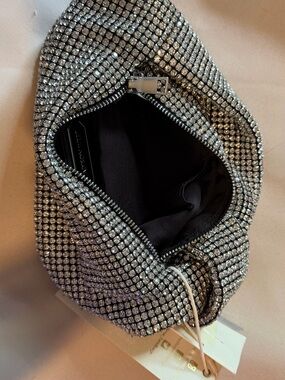Madison West Silver Crystal Mesh Wristlet Clutch